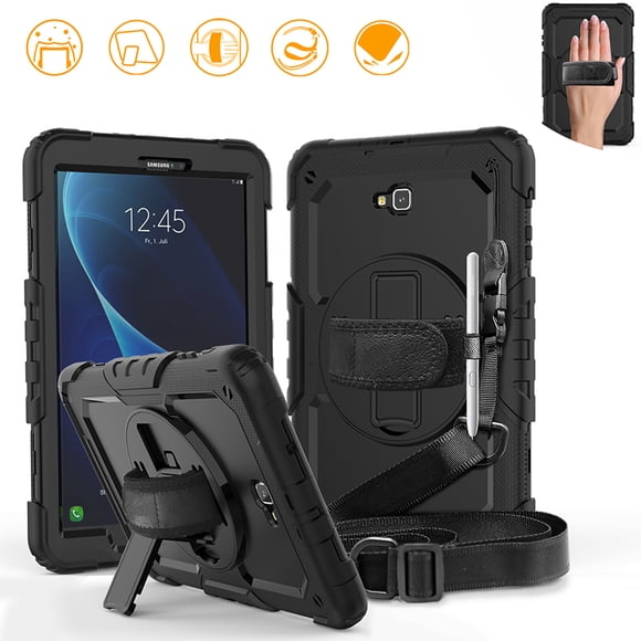 Heavy Duty Case for 2016 Samsung Galaxy Tab A 10.1 SM-T580 T585 T587 Tablet Funda Stand Cover Rotate Hand Strap Black