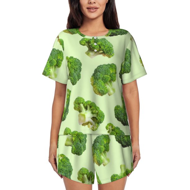 Balery Broccoli 3 Conjunto de Pijama para Mujer con Estampado, Dos Piezas de Manga Corta y Shorts, Ropa de Dormir Suave con Cuello Redondo y Bolsillos-4X-Large