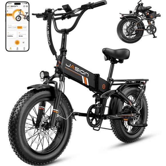 Jasion Hunter Pro Vélo Électrique pour Adultes, Vélo Électrique Pliant 1800W Crête avec Batterie Amovible 48V 15AH, Pneu Grand 20 Pouces x 4.0 et Suspension Complète, Bicyclette Électrique Pliable, Autonomie de 80 Miles, UL 2849