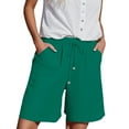 thumbnail image 2 of Green Womens Pants Womens Casual Solid Side Pockets Pants Shorts Elastic Waist Pockets Daily Mid Long Shorts Casual Pants Women, 2 of 6