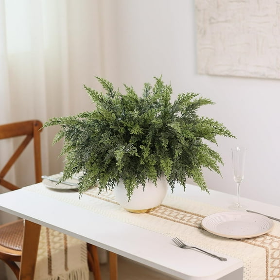 Christmas Cedar Branches-18 Inches, Artificial Cedar Branch Faux Greenery Plants Stem Fake Pine Picks for Vase DIY Crafts Garland Wreath Xmas Indoor Outdoor Decor (3 Pcs)