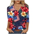 thumbnail image 7 of Xdegoge 4th Of July Tops for Women Patriotic Shirts USA American Flag Tropical Floral Print V Neck Three Quarter Sleeve Casual Loose Fit Summer Holiday Graphic Tees, 7 of 7
