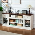 thumbnail image 1 of FIAKOA 70 inch Farmhouse TV Stand Table for 75 80 inch TV, Modern Entertainment Center with LED Lights and Glass Doors, Wooden White TV Stands for Living Room, 1 of 7