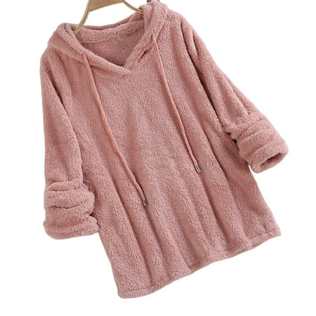 

Women Loose Hooded Pajama Solid Fuzzy Fleece Open Front Pajama Suitable for Spring Autumn and Winter
