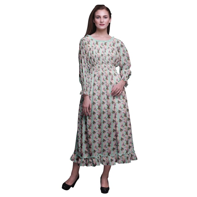 Bimba Robe Longue Maxi d'Été Bohème Gitane à Smocks Imprimée pour Femme - X-Grand