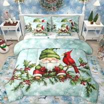 Manfei Cartoon Santa Claus 7pcs Bedding Comforter Set,Rustic Cardinals Red Berry Queen Bedding Sets,Happy Christmas Queen Sheet Sets For Teens,Super Cozy Room Decor Reversible