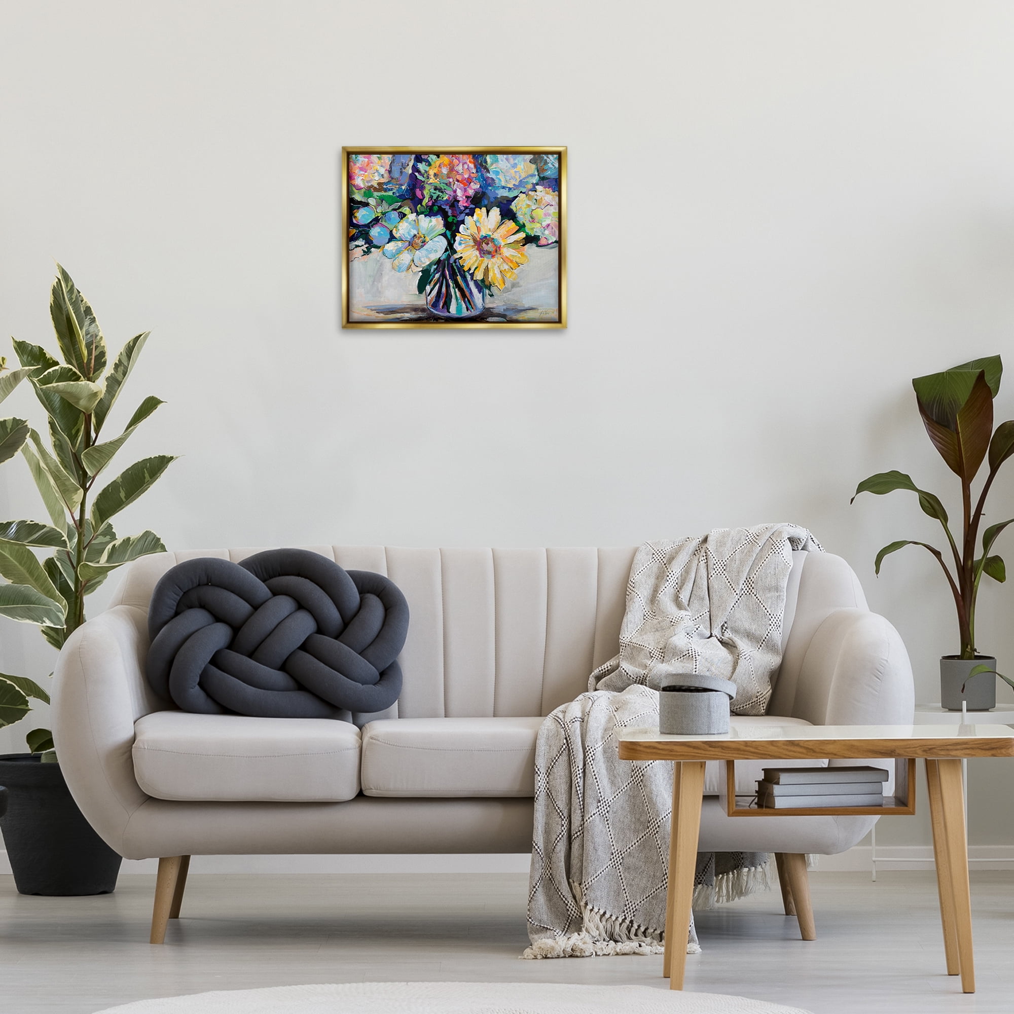 Stupell Industries Exciting Times Bouquet Botanical & Floral Painting Gold Floater Framed Art Print Wall Art, 21 x 17