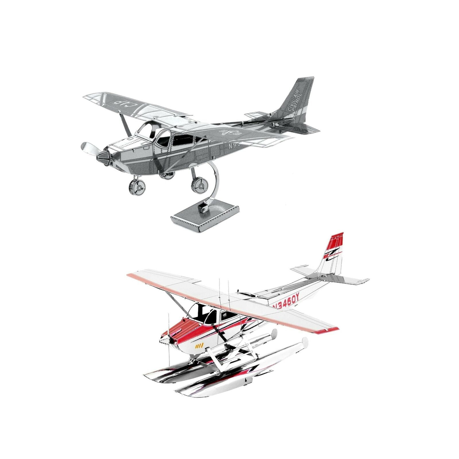 Set of 2 Fascinations Metal Earth 3D Model Kit Cessna 172 & Cessna 182 Floatpane 