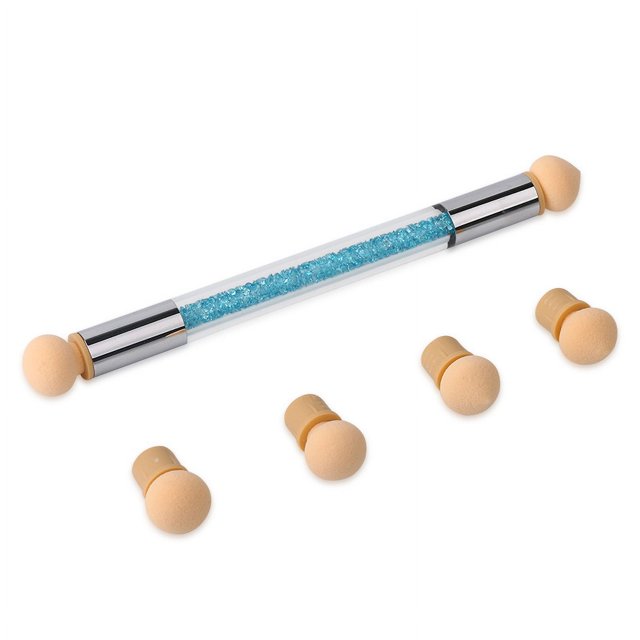 Azul, cepillo de esponja para decoración de uñas, cepillo de esponja para uñas de doble cabeza, cepillo degradado para decoración de uñas para bricolaje, con 4 cabezales de repuesto
