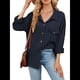 thumbnail image 3 of Blusas Informales de Larga Extragrandes con Botones y Cuello Halter para Mujer Azul Marino XXL, 3 of 10