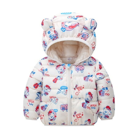 

Toddler Boys Girls Winter Warm Puffer Coats Jackets BULLPIANO Kids Cartoon Printed Hooded Down Coat 0-6T