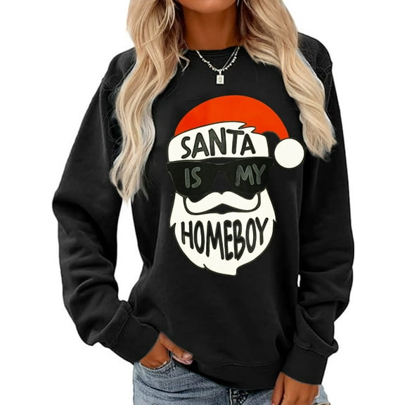 Merry Christmas Sweatshirt Women Cute Santas Hat Graphic Casual Long Sleeve Holiday Top