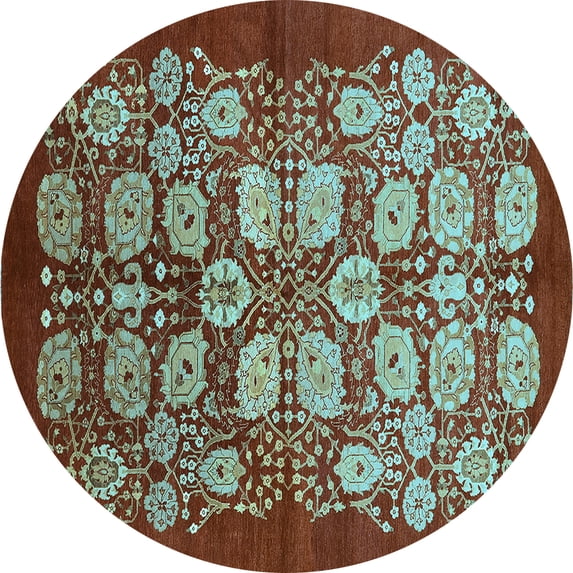 Ahgly Company Indoor Round Oriental Light Blue Industrial Area Rugs, 5' Round