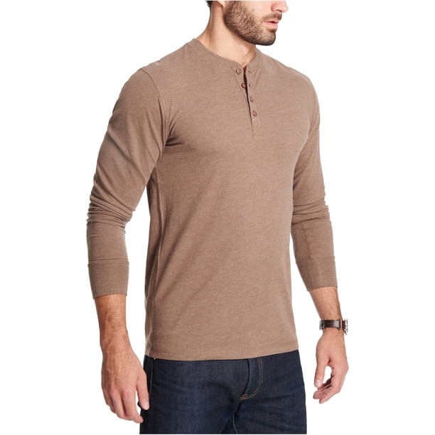 Camiseta henley jaspeada vintage para hombre resistente a la intemperie, marrón, mediana Weatherproof henley