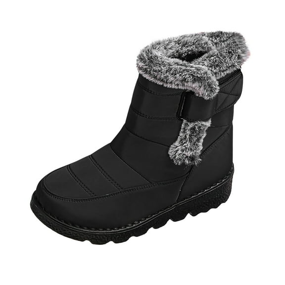Black Thermal Insulated Snow Boots For Women Mid Calf Fleece Lined Comfortable Winter Wear