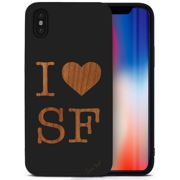 Case Yard Wooden Case for iPhone-X Soft TPU Silicone cover Slim Fit Shockproof Wood Protective Phone Cover for Girls Boys Men and Women Supports Wireless Charging Love SF Design