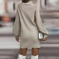 thumbnail image 3 of HAJWOH Sweater Dress for Women 2025 Fall Long Sleeve Knit Pullover Dresses Turtleneck Bodycon Trendy Mini Fall Sweaters Dresses Beige XL, 3 of 4