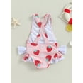thumbnail image 5 of Hirigin Toddler Kids Baby Girl Swimsuit One Piece Ruffle Strawberry/Floral Print 3D Bow Backless Swimwear Bathing Suit 1-6T, 5 of 7