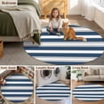 thumbnail image 5 of Round Area Rugs 8 Feet - Ocean Navy Blue Stripes Soft Indoor Throw Rugs Carpets for Living Dining Bedroom Kids Room Non-Slip Playroom Crawl Rug Floor Mats Gray Line Abstract Geometric, 5 of 9