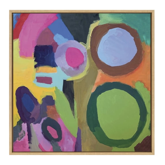 Kate and Laurel Sylvie Circle of Love Framed Canvas Wall Art by Caleb Griswold, 30x30 Natural, Colorful Abstract Décor for Wall