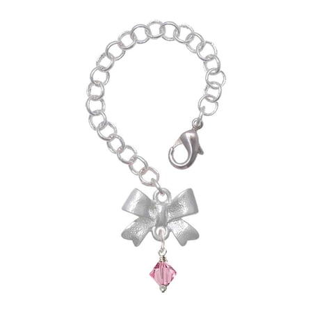 Delight Jewelry Pink Crystal Bicone - Silvertone Bow Charm Accessory for Tumblers and Thermal Cups