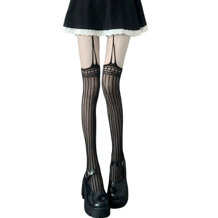 

Mightlink Women Pantyhose See Trough High Stretch Stripe Mesh Stockings Sexy Hollow Out Anti Scratch Stockings for Autumn Winter
