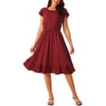 thumbnail image 1 of Vestido Casual de Verano para Mujeres INSPIRE CHIC con Bolsillos, Manga Corta con Volantes, Cuello Redondo, dobladillo con Volantes, Midi, XL, Rojo, 1 of 4