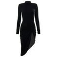 thumbnail image 5 of Seyurigaoka Women  Twist Knot Dress,Irregular Solid Color Long Sleeve Round Neck Slit One-Piece, 5 of 6