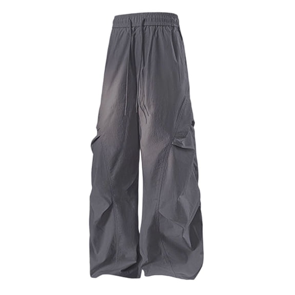 Blmnix Palazzo Pants Men Travel Pants Baggy Cargo Pants Low Rise Leggings Wide-Leg Long Gray Casual Pants for Men,XXL