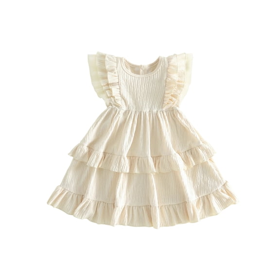 BemeyourBBs Toddler Baby Girl Summer Dress Outfit Little Girl Sundress Casual Tiered Ruffles Flutter Sleeves A-Line Dress Beach Princess Party Dress Cute Clothes