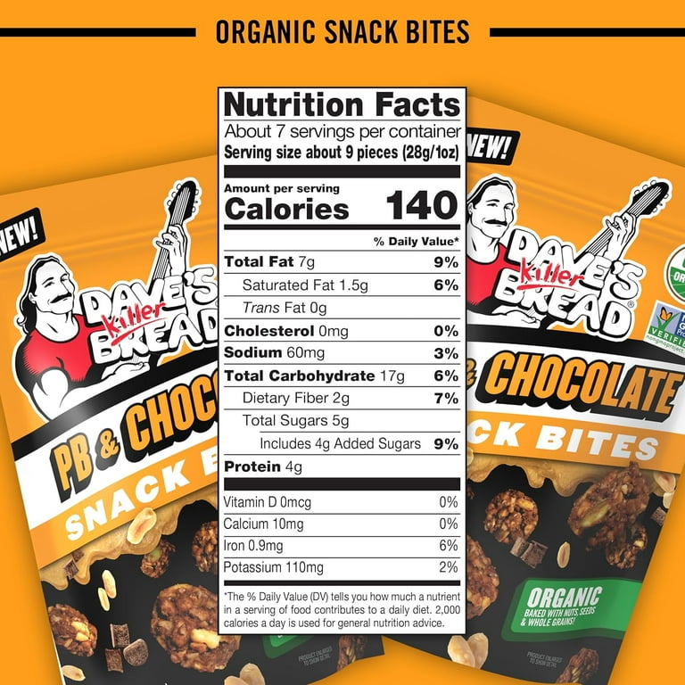 3 pack) Dave's Killer Bread PB & Chocolate Organic Snack Bites