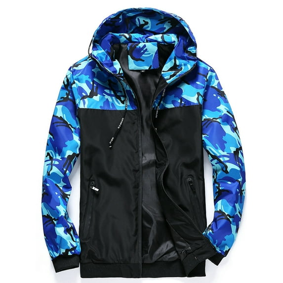 FASHIONWT Men Casual Sporty Camouflage Hooded Color Blocking Splash-proof Jacket