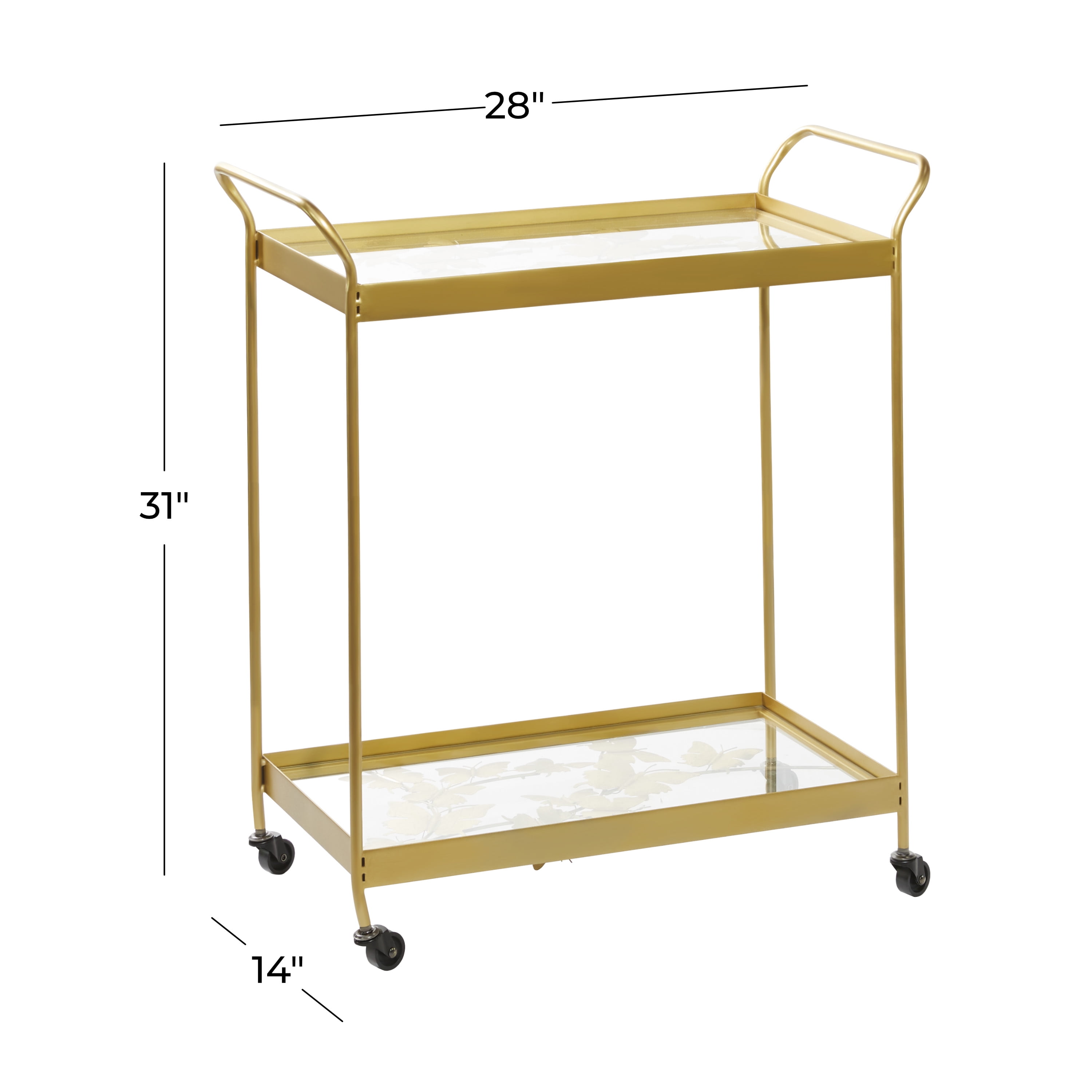 DecMode Metal Bar Cart Contemporary Gold
