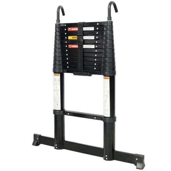 12.5FT Telescopic Ladder Aluminum Ladder with Non-Slip Feet and Stable Hook, Slow Down Safety Function With Stabilizer Portable Extension Ladder for Household and Outdoor Working, 330lb Capacity
