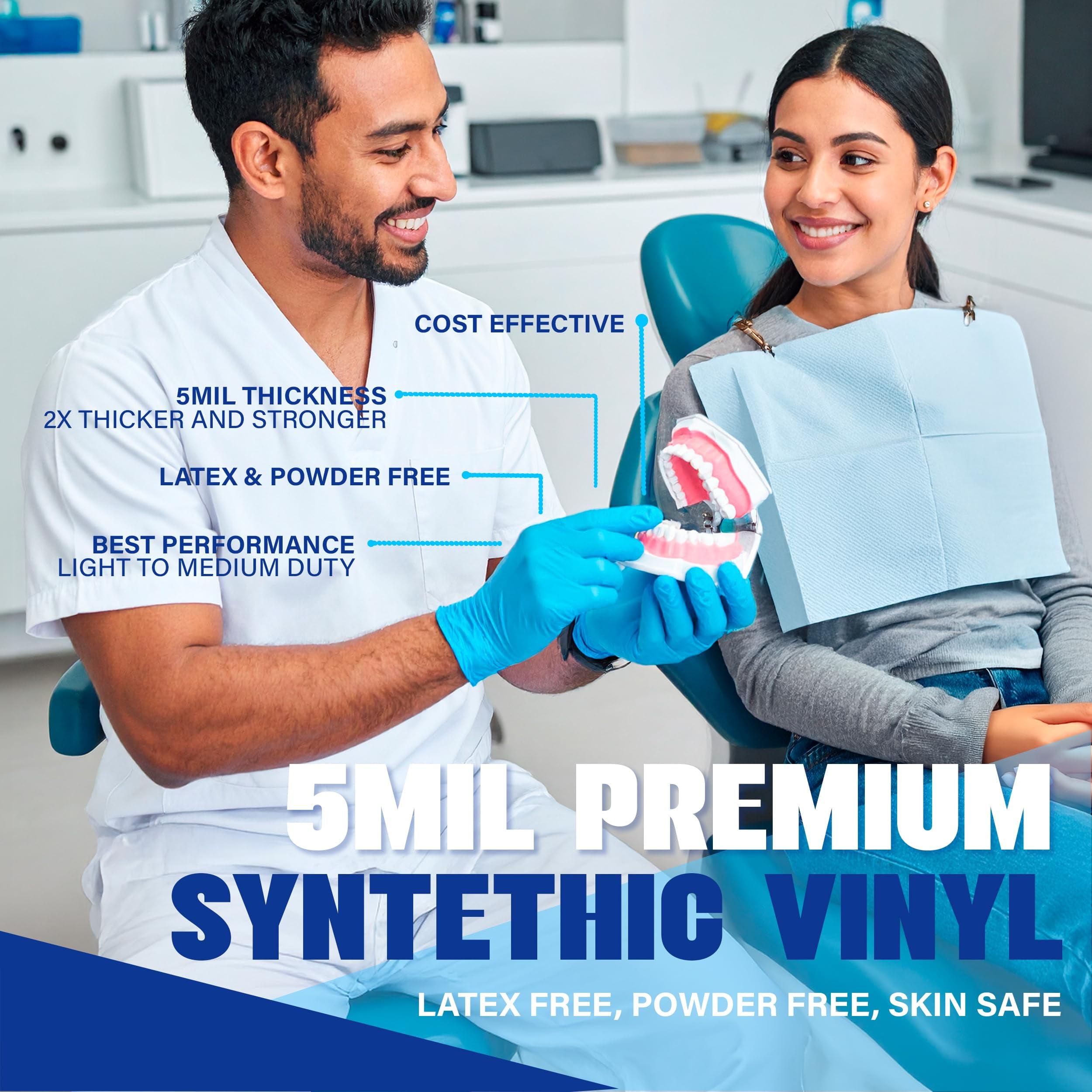 London Labs Synthetic Vinyl Blue Exam Gloves (1000, Small)