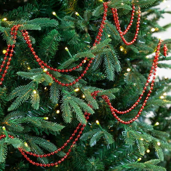 Northlight Shiny Metallic Faceted Beaded Christmas Garland - 15' x .25" - Red