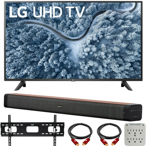 LG UP7000PUA 43 Inch Series 4K Smart UHD TV (2021) Bundle with Deco Home 60W 2.0 Channel Soundbar, 37-70 inch TV Wall Mount Bracket Bundle and 6-Outlet Surge Adapter