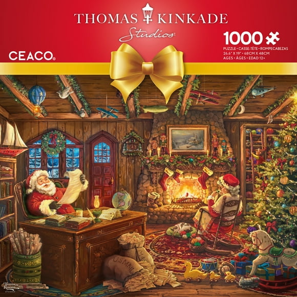 Ceaco Thomas Kinkade Santa Checking His List 1000-Piece Interlocking Jigsaw Puzzle for Adults Ages 14+