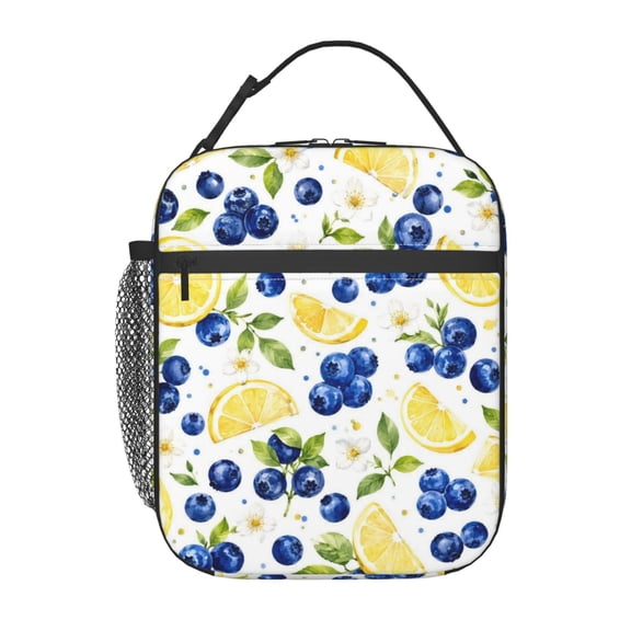 Blueberry Lemon Lunch Bag Reusable Thermal Lunch Box with Handle for Women and Men