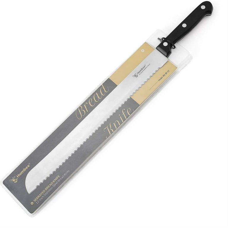 Humbee, 10 inch Bread Knife Serrated Knife Wave Edge Black