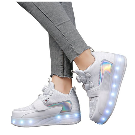 

RUICUW Children Shoes Thick Soled Sneakers With Wheels Fashionable Light Shoes USB Rechargeable Skate Sneakers 8-9 Years