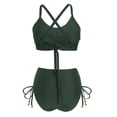 thumbnail image 3 of TrendVibe365 Bikinis for Women 2 Piece Green Two Piece High Waisted Thong Crossed Straps Wrap Top Built in Bra Bathing Suits Solid Swimwear Beachwear M, 3 of 4