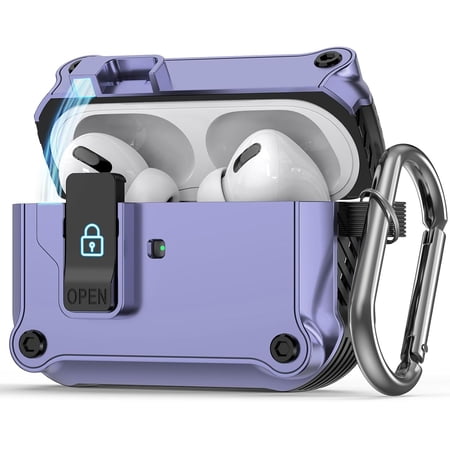 Dteck for AirPods Pro 3 Case Cover with Secure Lock Clip Automatic Pop-up Case Full-Body Shockproof Hard Protective Cover for Airpods Pro 3rd Generation 2025 Purple