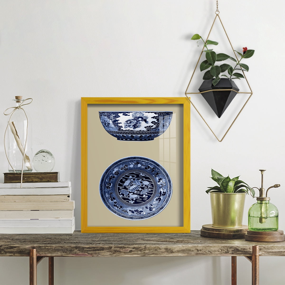 Porcelain in Blue and White I -Framed Print w/glass-Sunflower Yellow