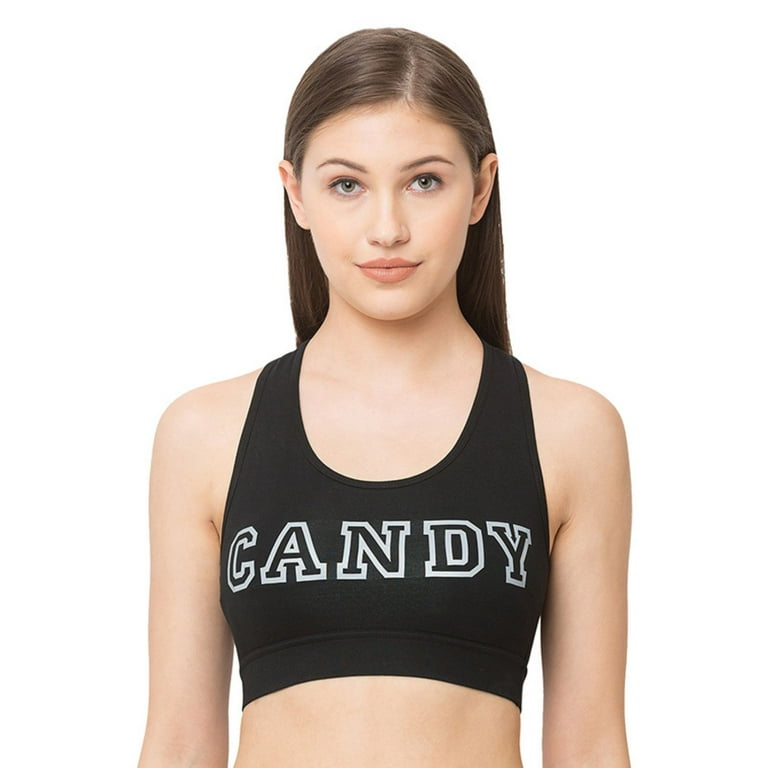 Candyskin Women's Black High Impact Cotton Padded Wirefree Sports Bra(CSSPORTB03)  (Small, Black) 