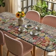thumbnail image 3 of Spring Flowers Table Cloths for 8 Foot Rectangle Tables, Farmhouse Vintage Black Plaid Wood Grain Patio Waterproof Elastic Fitted Tablecloths, Washable Rectangular Table Cover for Camping, 3 of 8