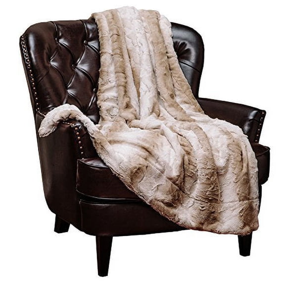 Chanasya Fuzzy Faux Fur Falling Leaf Embossed Throw Blanket - Super Soft and Warm Lightweight Reversible Sherpa for Couch, Home, Living Room, and Bedroom Décor (50x65 Inches) Brown and White