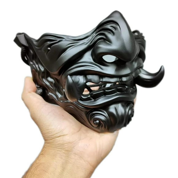Japanese Demon Prajna Face Cover Halloween Japanese Buddhism Prajna Ghost Protective Half Face Covering Cosplay Hanya