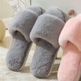 thumbnail image 5 of Xfvqtps Womens Furry Slippers Fluffy Plush Solid Color Simplicity Thick Bottom Open Toe Memory Foam Comfortable Non-Slip Warm Winter Indoor and Outdoor Slippers Gray, 5 of 7
