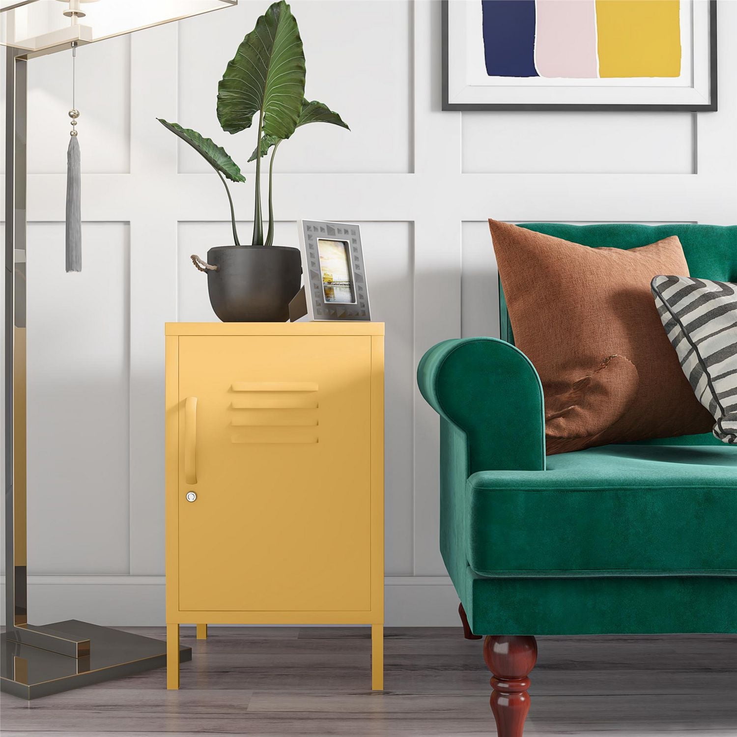 Novogratz Cache Metal Locker Style Living Room End Table, Yellow